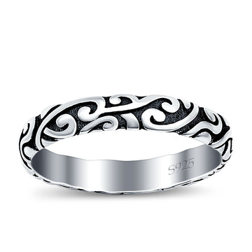 Filigree Oxidized Band Solid 925 Sterling Silver Thumb Ring (3.7mm)